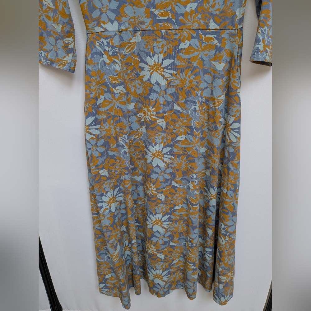 Pact Floral Scoop-Neck Midi Dress in Blue and Mustard - Picture 12 of 12